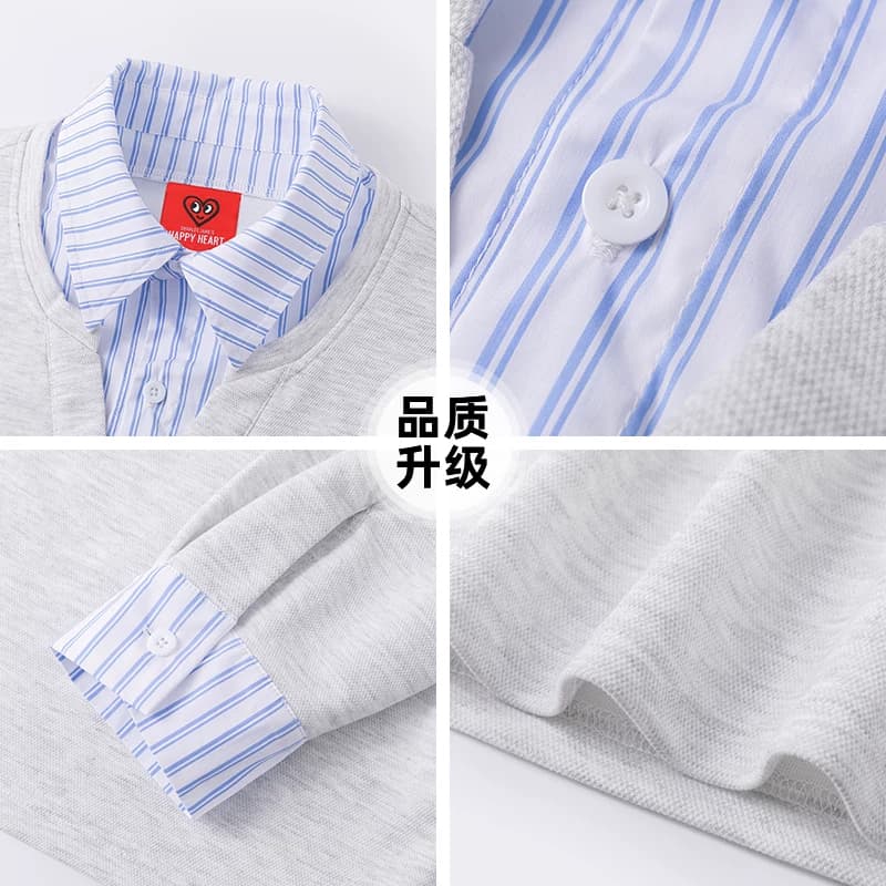 查尔斯桃心涂鸦领带假两件衬衫领卫衣男春秋冬季情侣休闲宽松上衣 - 缩略图5