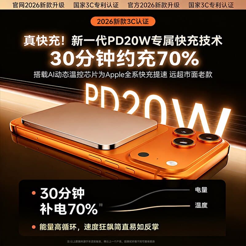 【国家3C认证】2026新款磁吸无线充电宝超薄小巧便携20000快充超大容量移动电源可上飞机适用小米苹果17毫安 - 缩略图2