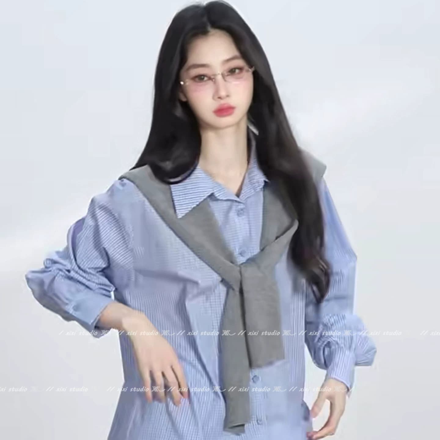 包芯纱针织披肩女春秋外搭坎肩纯色搭肩薄款开衫夏季打结假领围巾 - 缩略图4