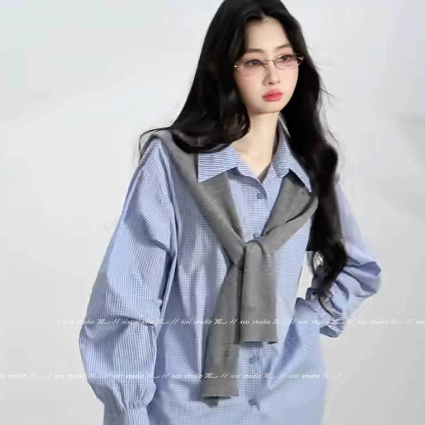 包芯纱针织披肩女春秋外搭坎肩纯色搭肩薄款开衫夏季打结假领围巾 - 缩略图3