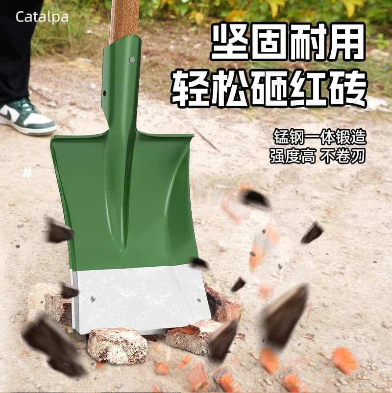 加厚锰钢铁锹挖土家用种菜铁铲钢锹木柄把农具铲雪锹平铲工地铲子 - 缩略图3