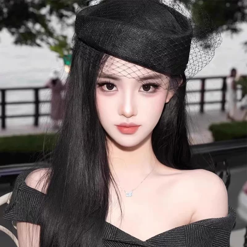 新款麻纱贝雷帽复古赫本风网纱草帽女显脸小气质八角帽空姐帽礼帽 - 缩略图2