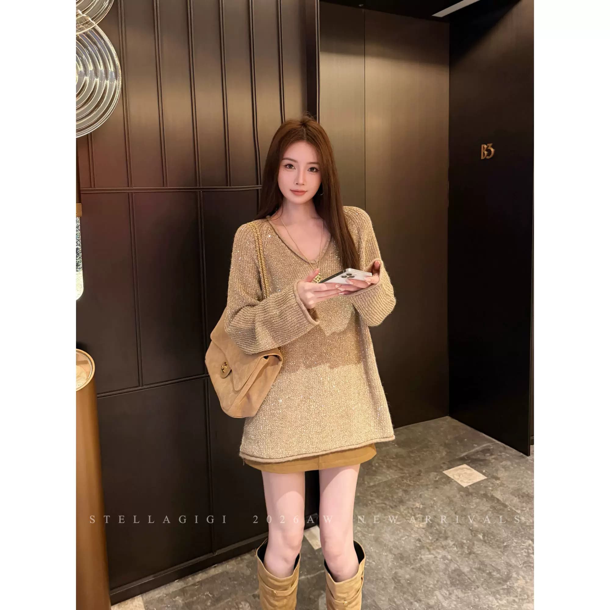 SG / 杨依姗FW银河星空慵懒细闪V领套头上衣针织毛衣毛衫秋冬新款 - 缩略图4