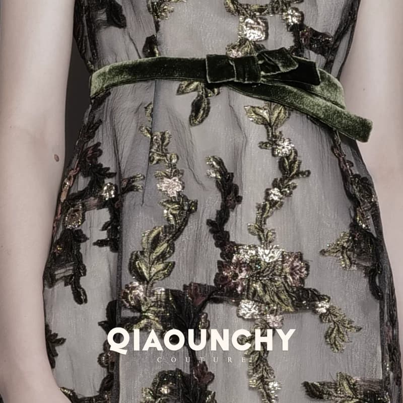 欧洲进口提花料 QIAOUNCHY俏云曦｜新梅上枝头复古金丝提花连衣裙 - 缩略图3