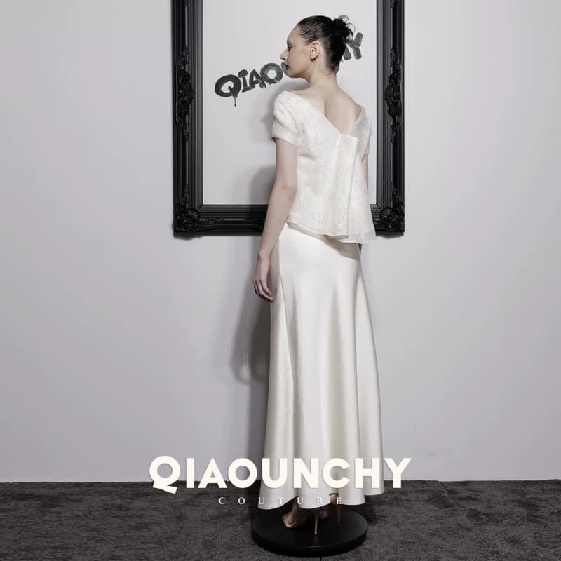 法式优雅 QIAOUNCHY俏云曦 | 法式修身杏色长款鱼尾半身裙半裙 - 缩略图4