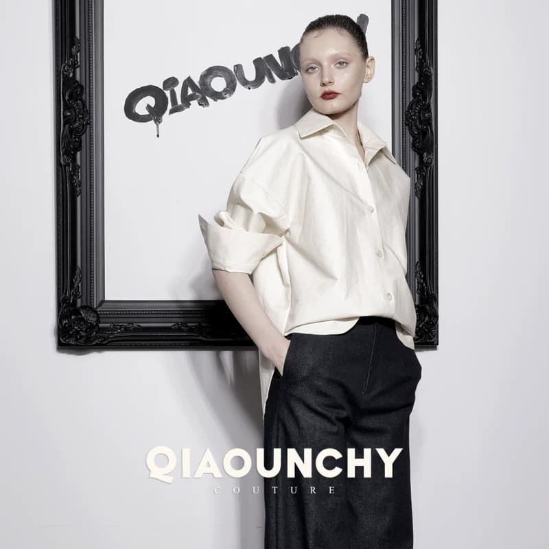 男友风衬衫 QIAOUNCHY俏云曦 | 26早春上衣杏色平纹棉宽松衬衫 - 缩略图4