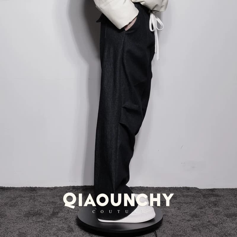 会跳舞的裤子 QIAOUNCHY俏云曦  蓝色洗水牛仔棉系带长裤 - 缩略图3