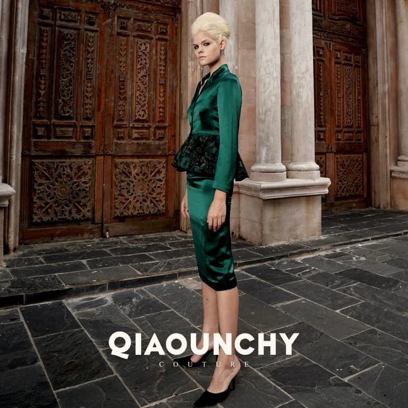 翡翠 QIAOUNCHY俏云曦 | 绿色缎面法式高腰蕾丝裙套装春装女 - 缩略图3
