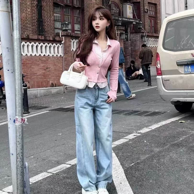 卡卡女装官方旗舰店正品早春新款假两件气质衬衫拼接针织开衫上衣 - 缩略图4
