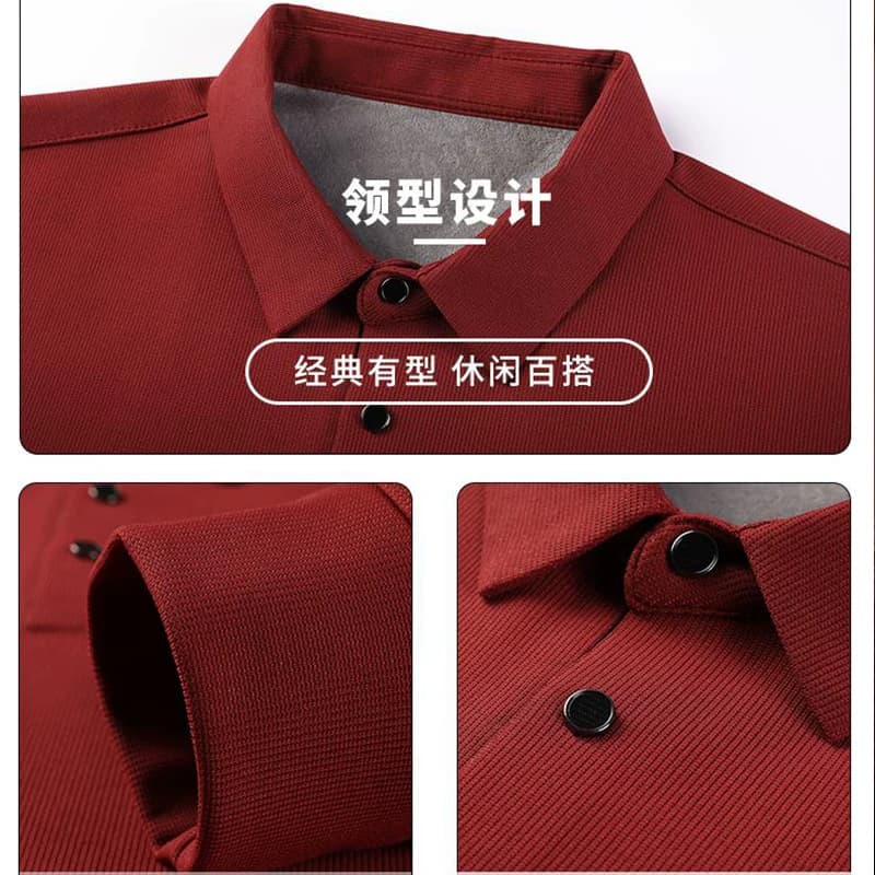 罗蒙加绒加厚男士polo衫长袖T恤男秋冬季保暖弹力卫衣上衣打底衫 - 缩略图3