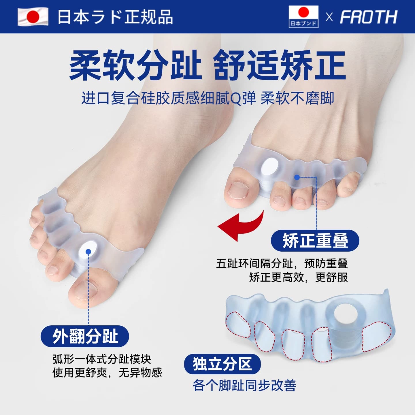 日本脚趾矫正器拇指外翻分趾器男女可穿鞋防磨纠正大脚骨突出神器 - 缩略图2