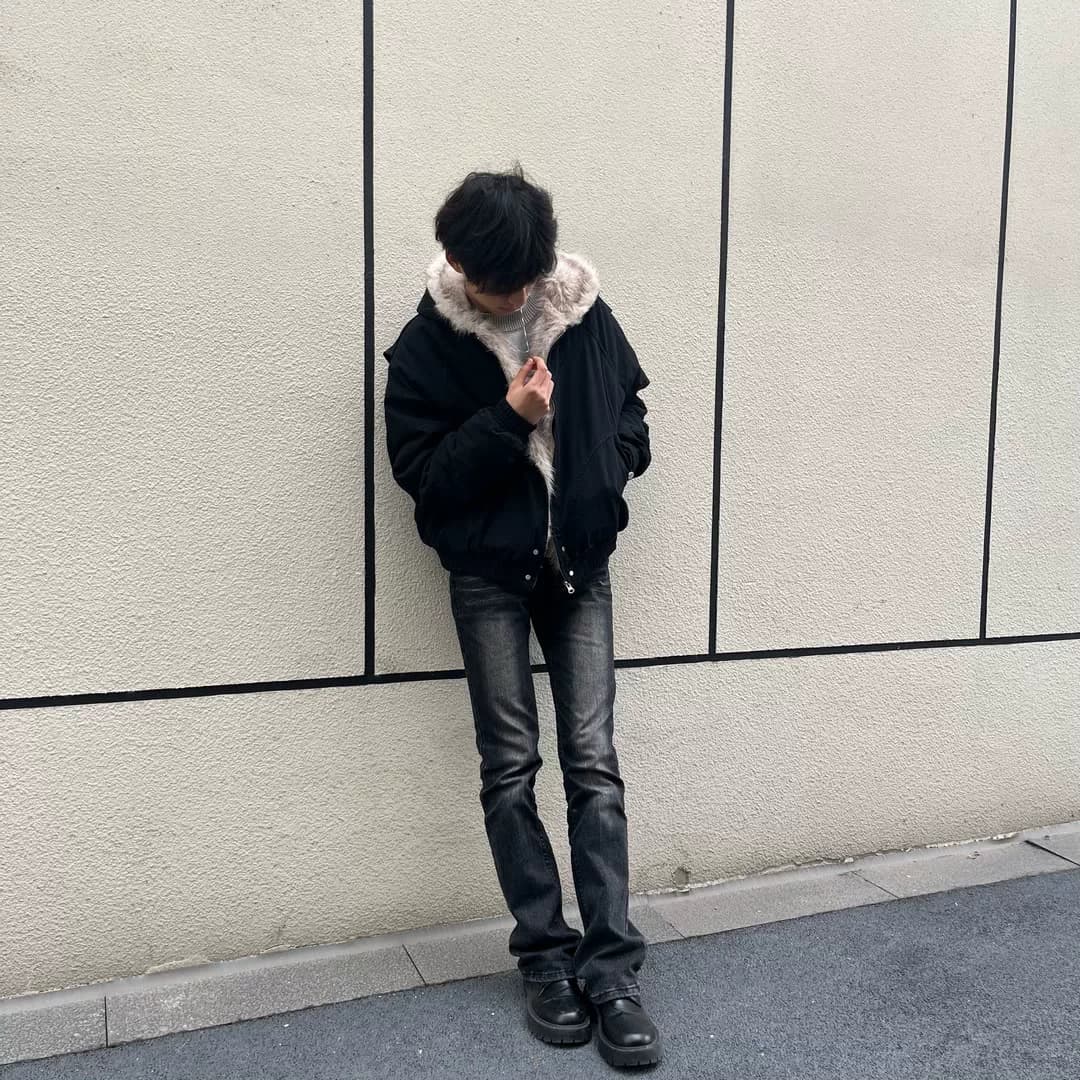 ZLAYCO美式高街vibe风水洗黑灰vintage517微喇弹力修身纪璇牛仔裤 - 缩略图4