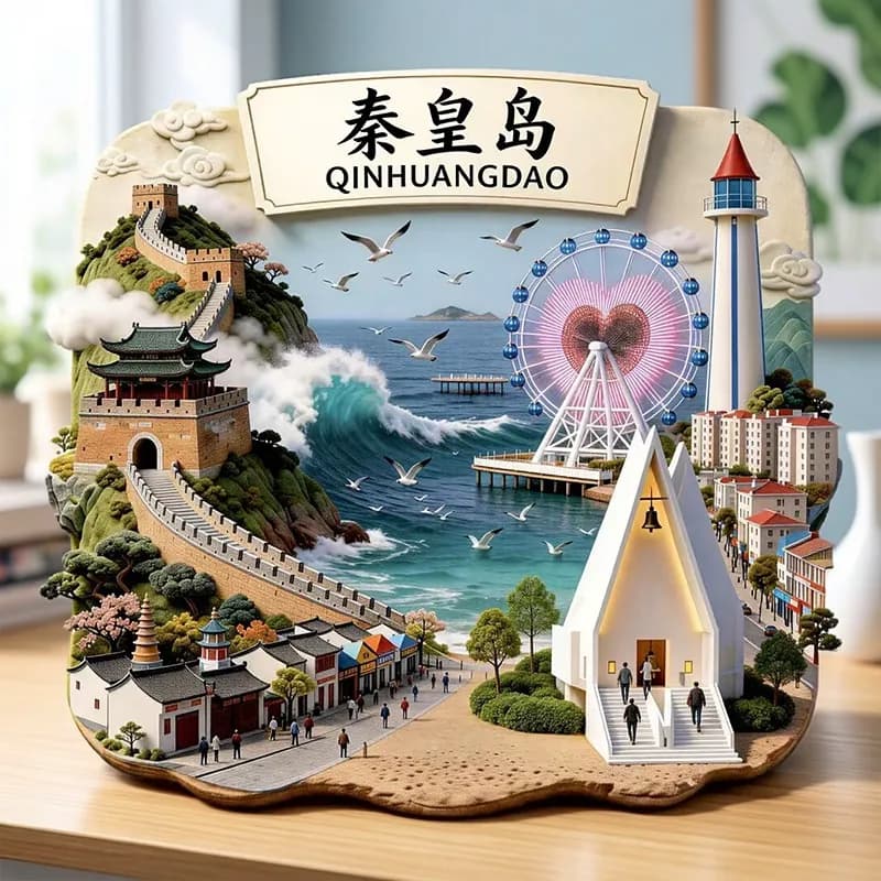 秦皇岛3D立体创意金属冰箱贴城市建筑风景装饰磁贴纪念品伴手礼品 - 缩略图3
