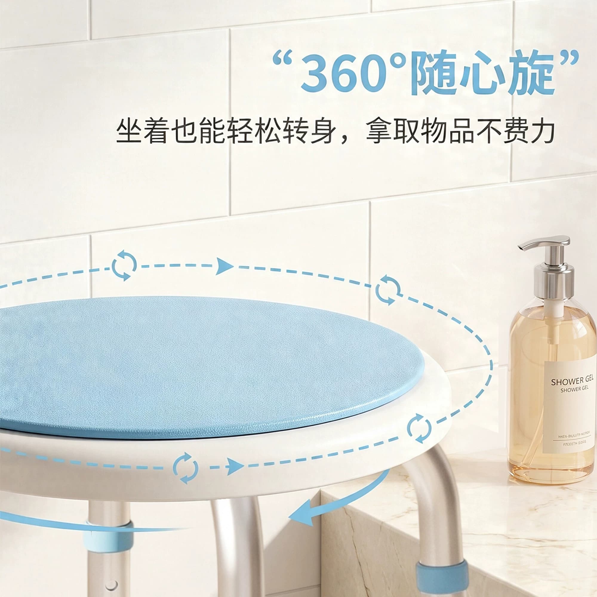 老人洗澡专用椅360度可旋转坐椅残疾人冲凉沐浴防滑凳子浴室圆凳 - 缩略图2