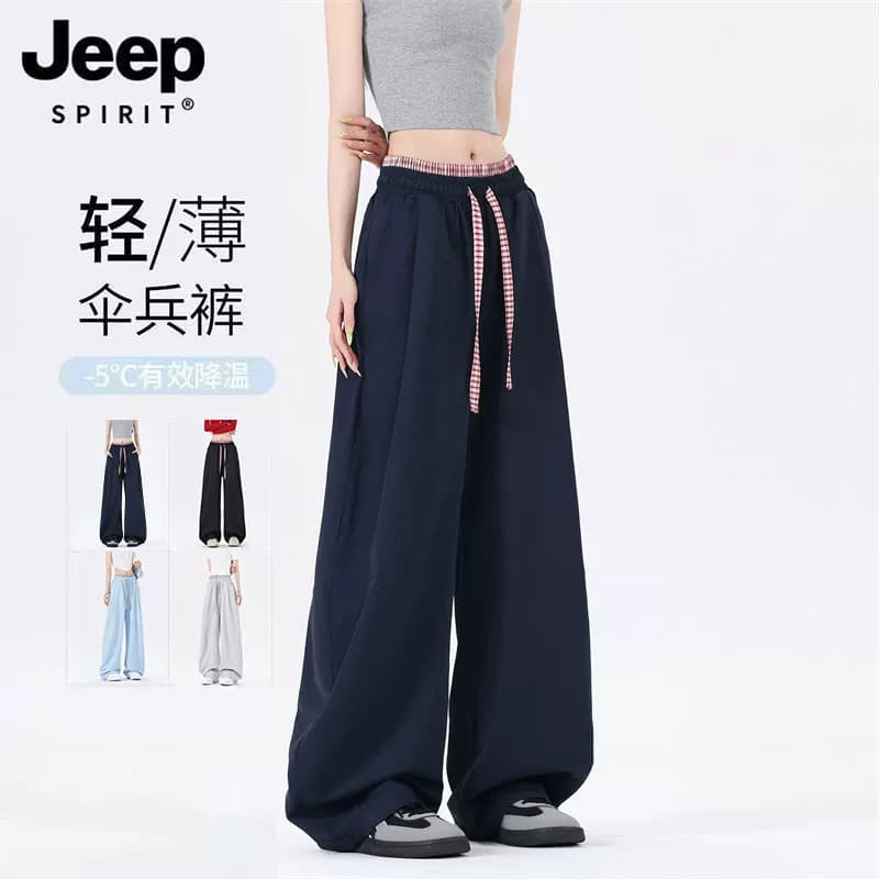 JEEPSPIRIT吉普美式垂感冰丝休闲裤男女夏季轻薄潮弯刀阔腿裤薄款 - 缩略图2
