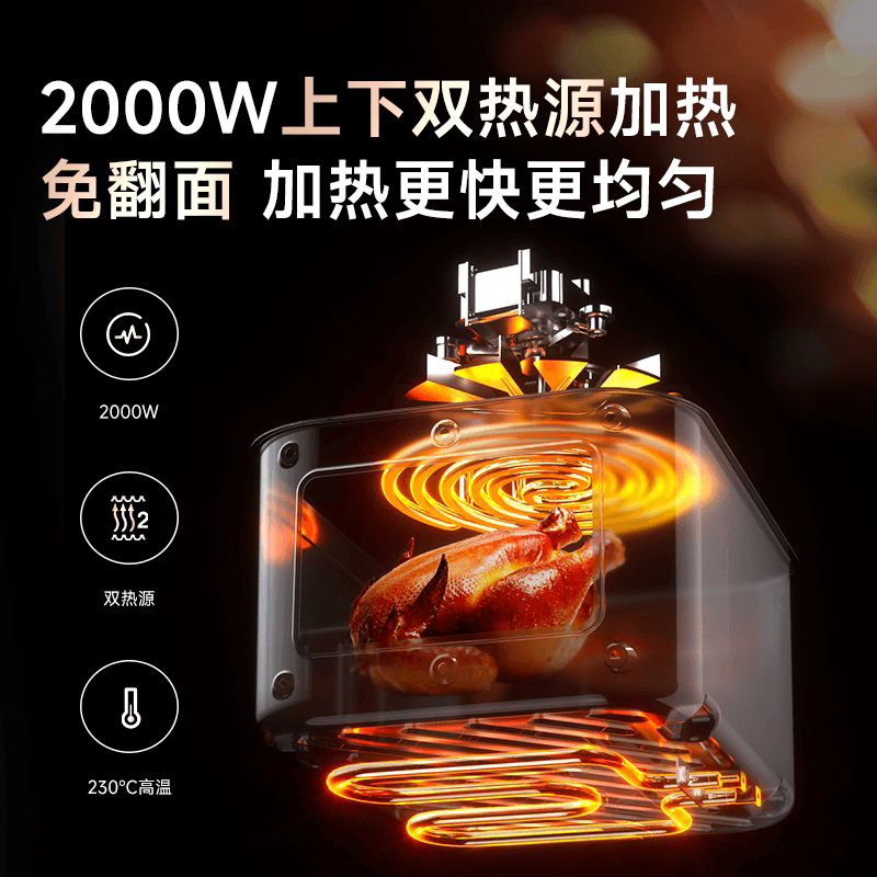 西屋空气炸锅不锈钢无刷6L容量多功能可视双热源蒸汽嫩烤H10Ultra - 缩略图5