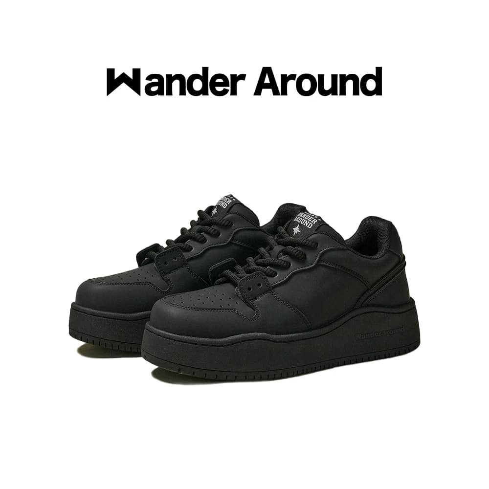 【明星同款】Wander around春秋款黑色厚底增高休闲板鞋男女同款 - 缩略图3