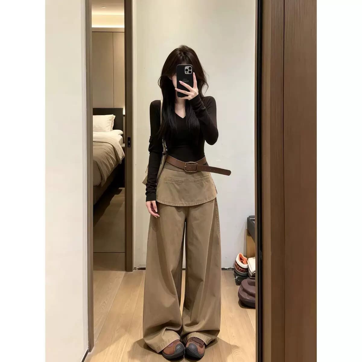 早秋韩系休闲通勤穿搭设计感小众女弯刀裤屁帘裤B - 缩略图4