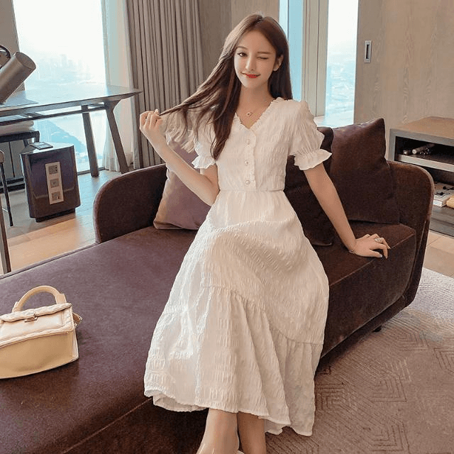 10-2026夏季法式绝美连衣裙女气质收腰长裙茶歇裙 - 缩略图5