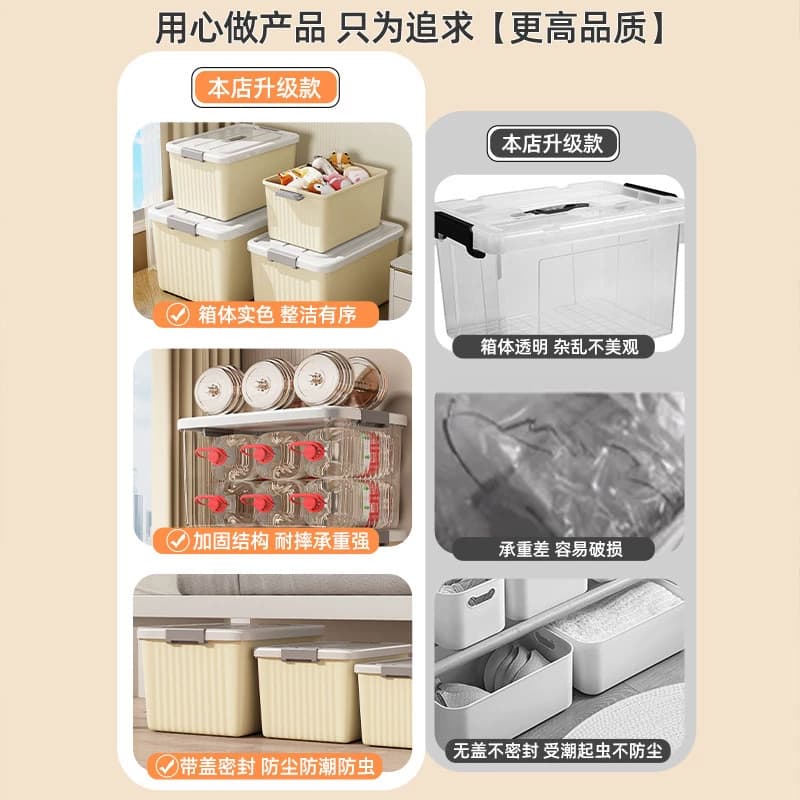 带盖整理箱收纳箱加厚塑料大容量衣服储物P箱宿舍收纳盒玩具零食 - 缩略图3