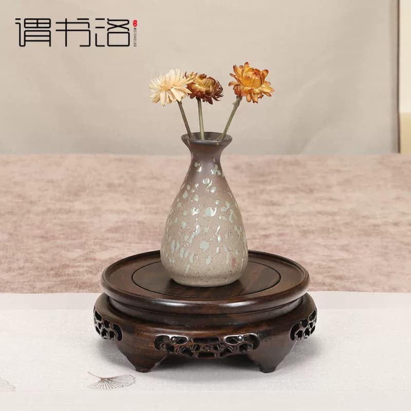 黑檀木圆形花瓶底座奇石头香炉花盆酒坛茶壶鱼缸佛像摆件底座托架 - 缩略图2