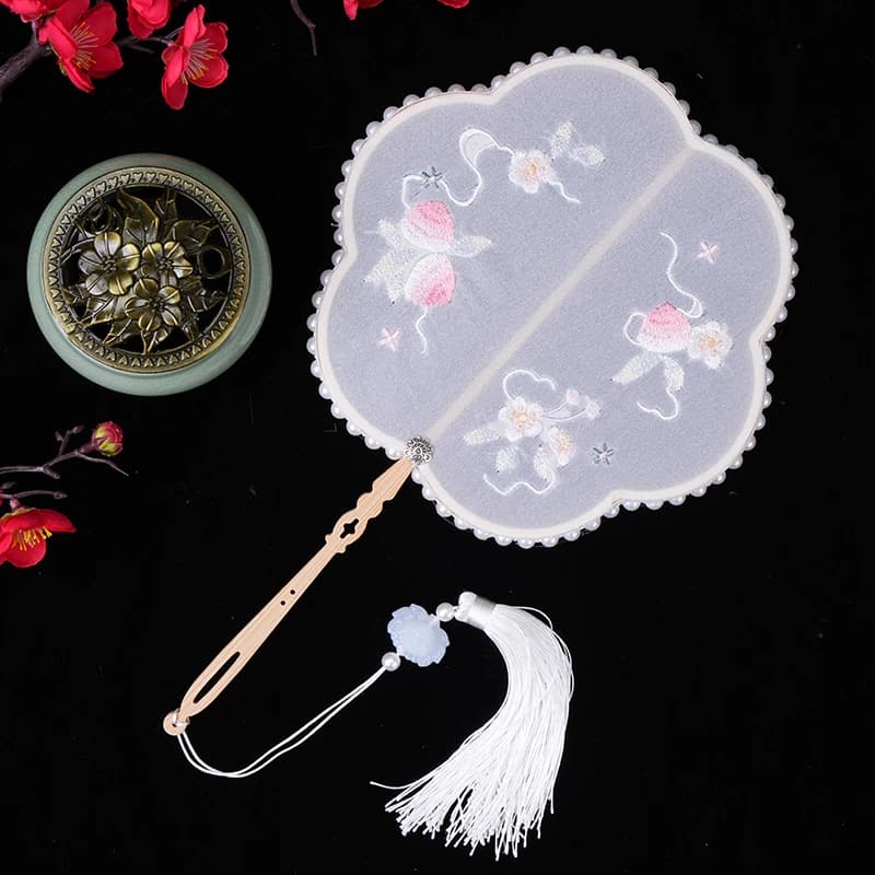 团扇古风扇子儿童夏天半透明古装汉服旗袍刺绣长柄流苏舞蹈扇宫扇 - 缩略图5