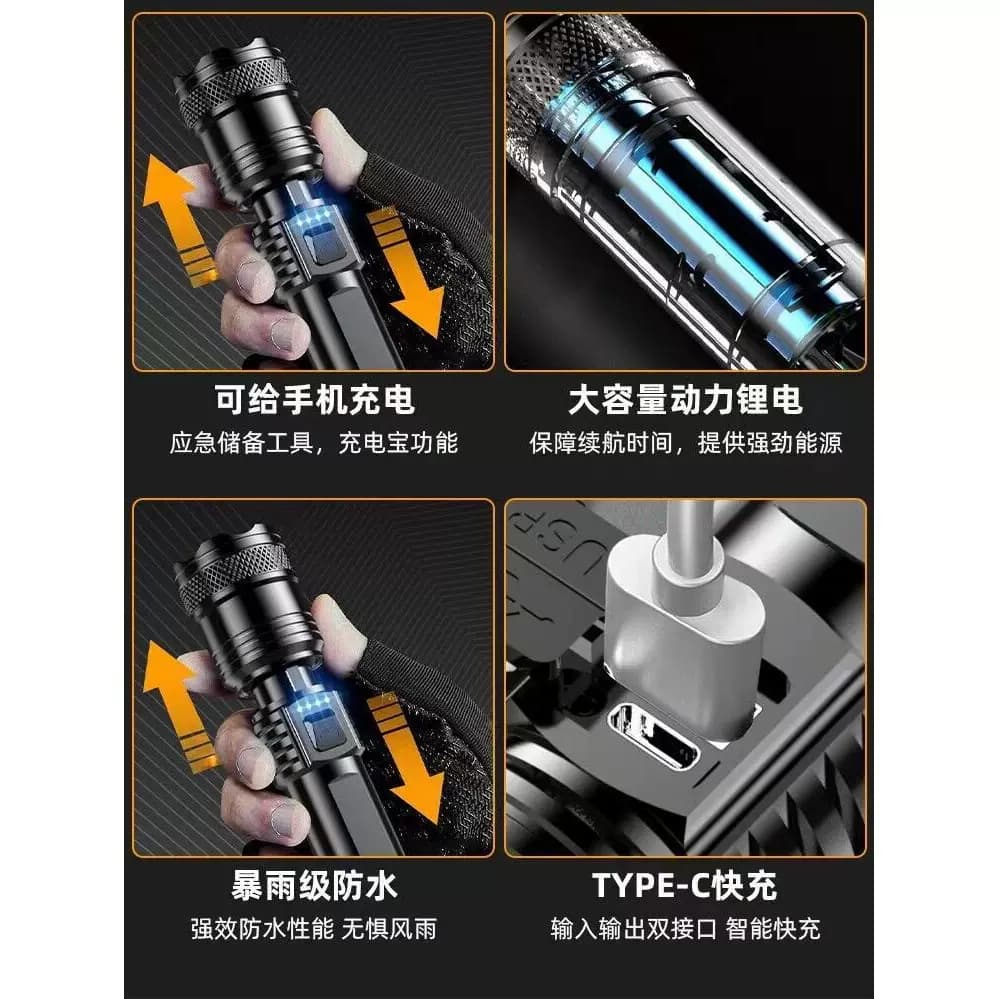 户外强光超亮led手电筒多功能小型便捷usb可充电数显迷你手电筒B - 缩略图2