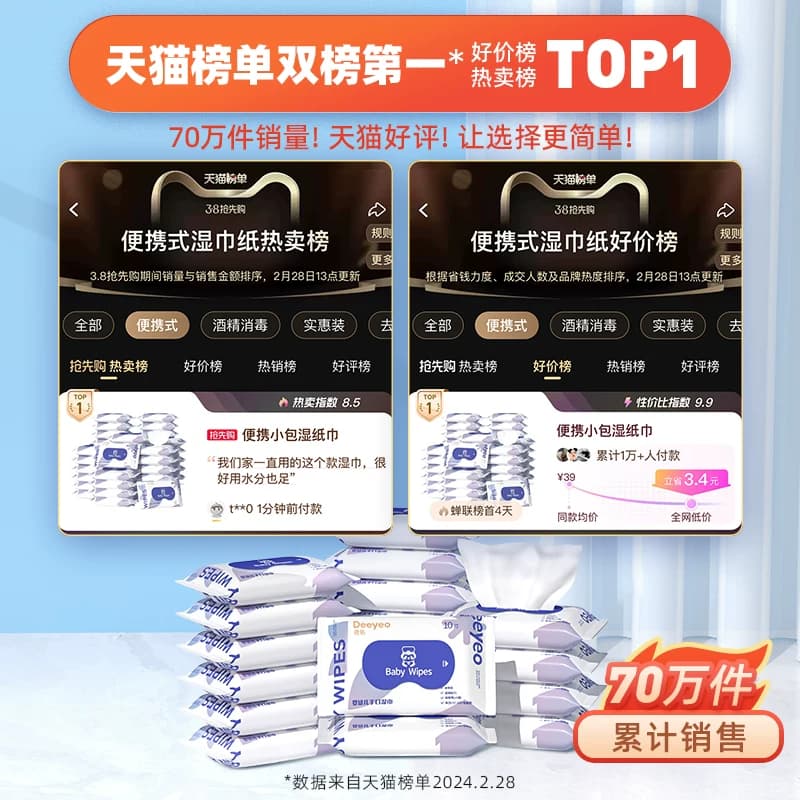 德佑婴儿湿巾便携小包女性外出手口屁专用儿童学生湿巾纸10抽10包 - 缩略图5