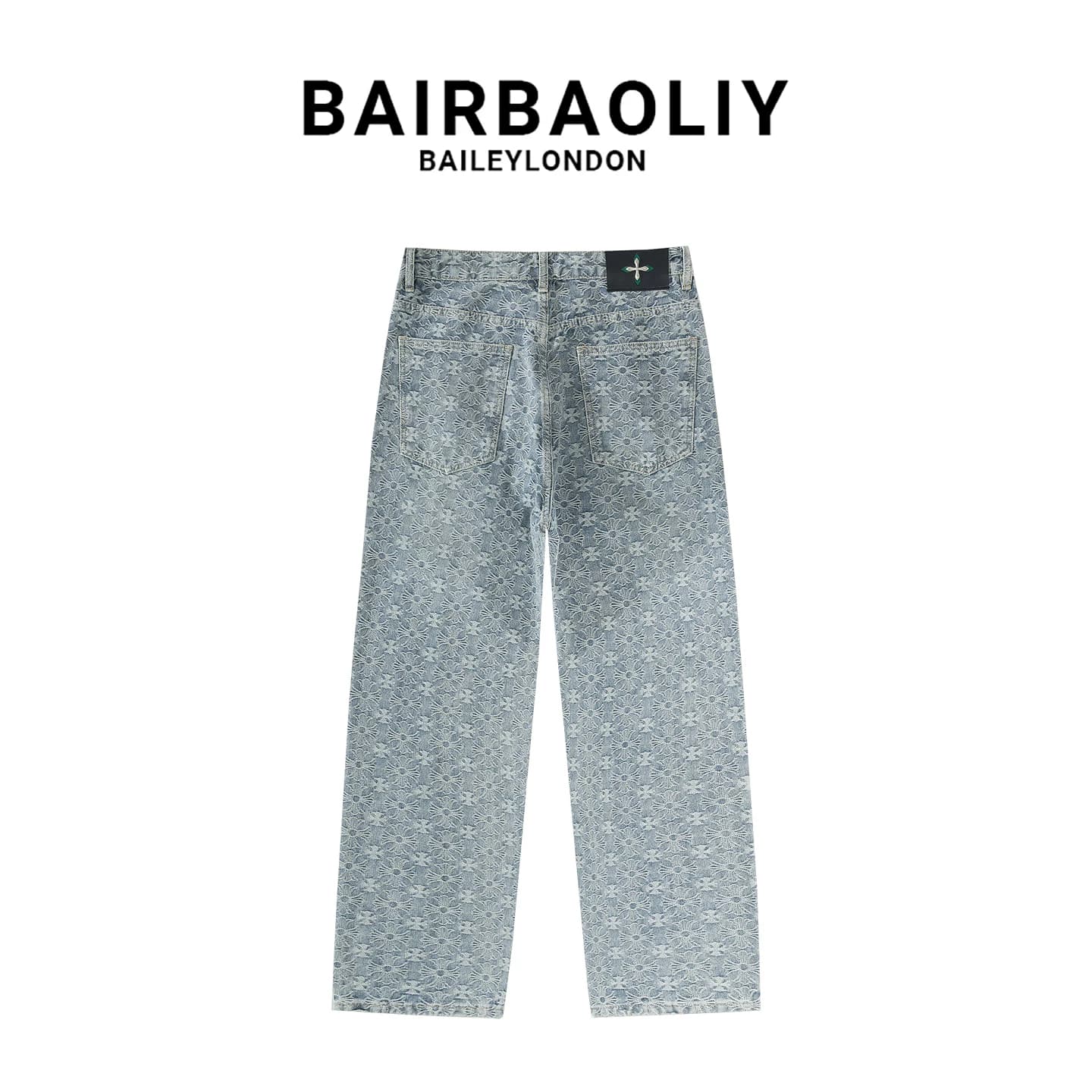 BAIRBAOLIY男装轻奢大牌质感十字架提花牛仔裤街头潮流宽松直筒裤 - 缩略图2