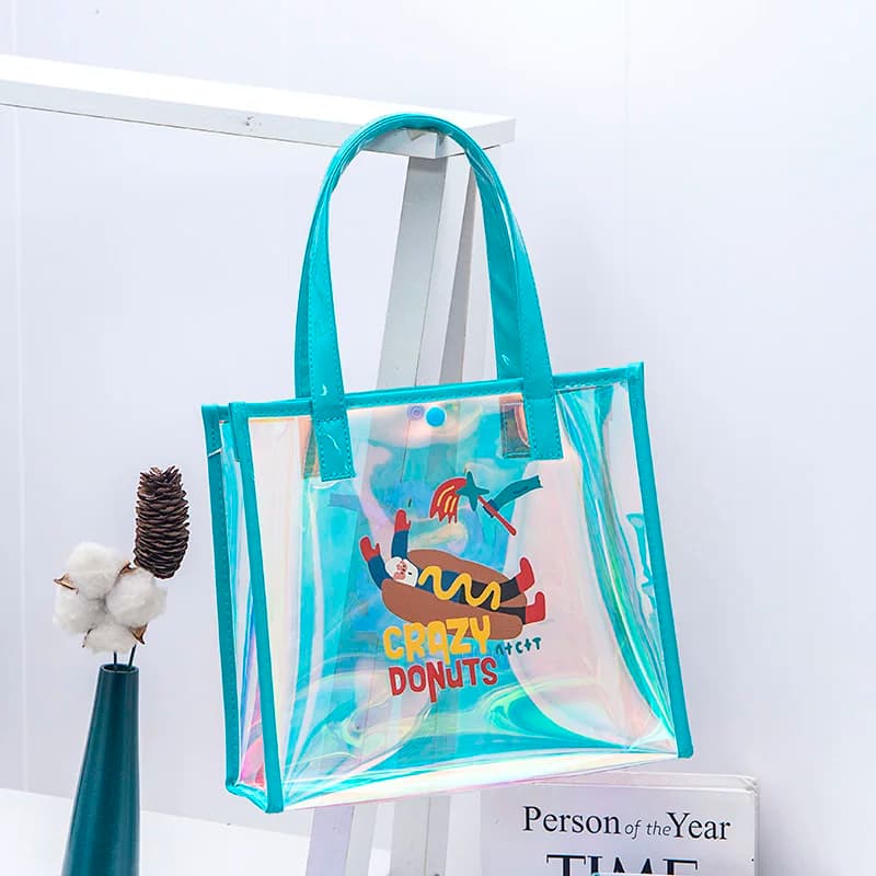 镭射炫彩时尚手提袋新款便携透明手提包女大容量防水通勤托特包 - 缩略图5