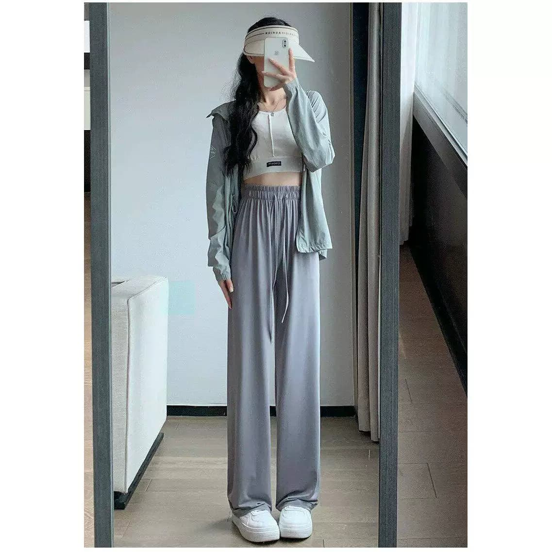冰丝防晒裤女夏季薄款高腰垂感阔腿裤运动休闲宽松直筒速干裤ak - 缩略图3