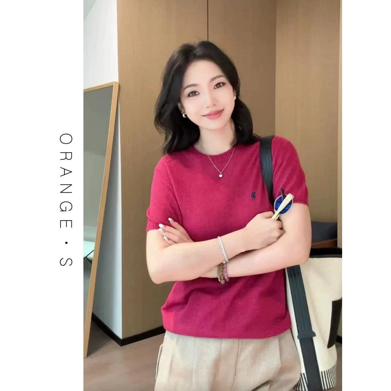 DPOLO短袖针织衫内搭保罗短袖t恤打底衫圆领中袖薄毛衣宽松上衣 - 缩略图5