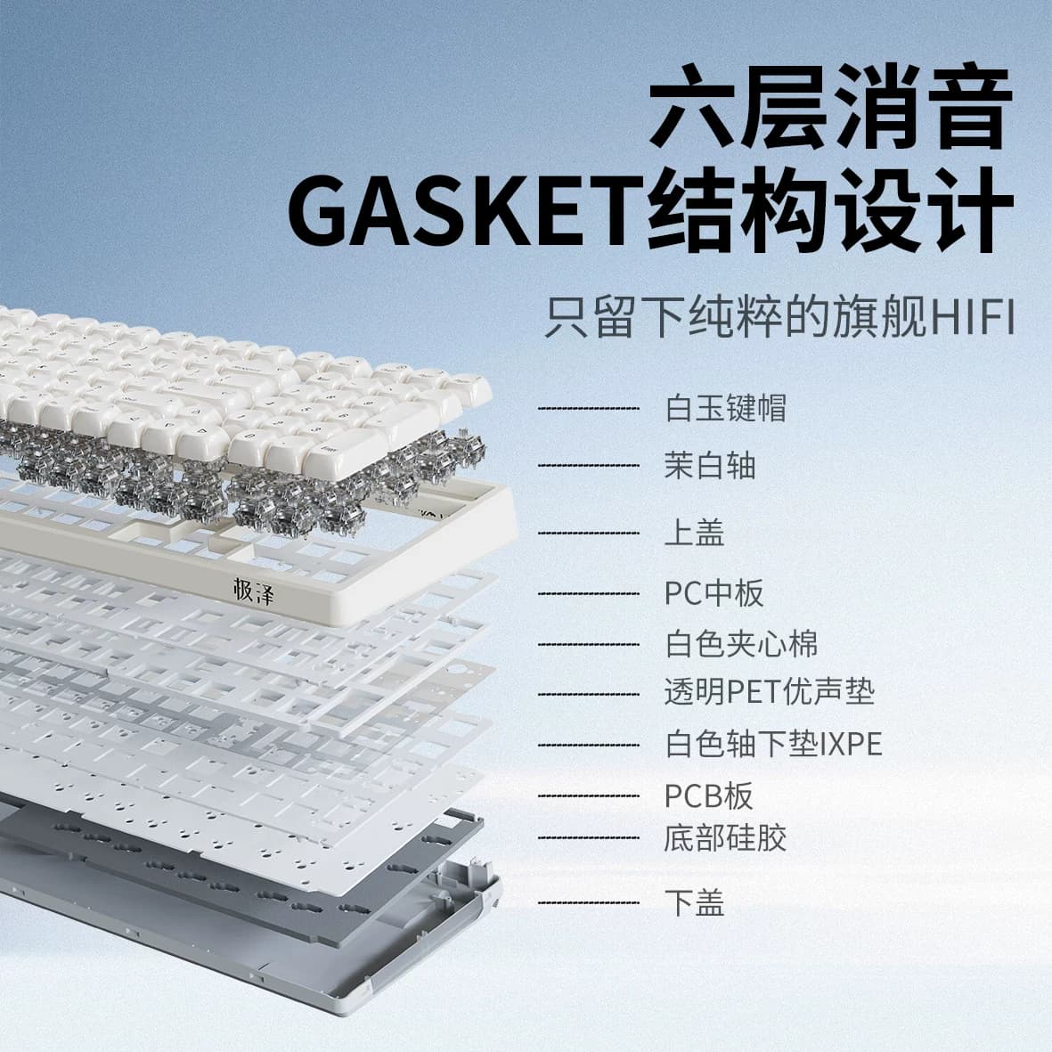 极泽ZE980白玉机械键盘三模无线蓝牙台式游戏办公通用 - 缩略图2