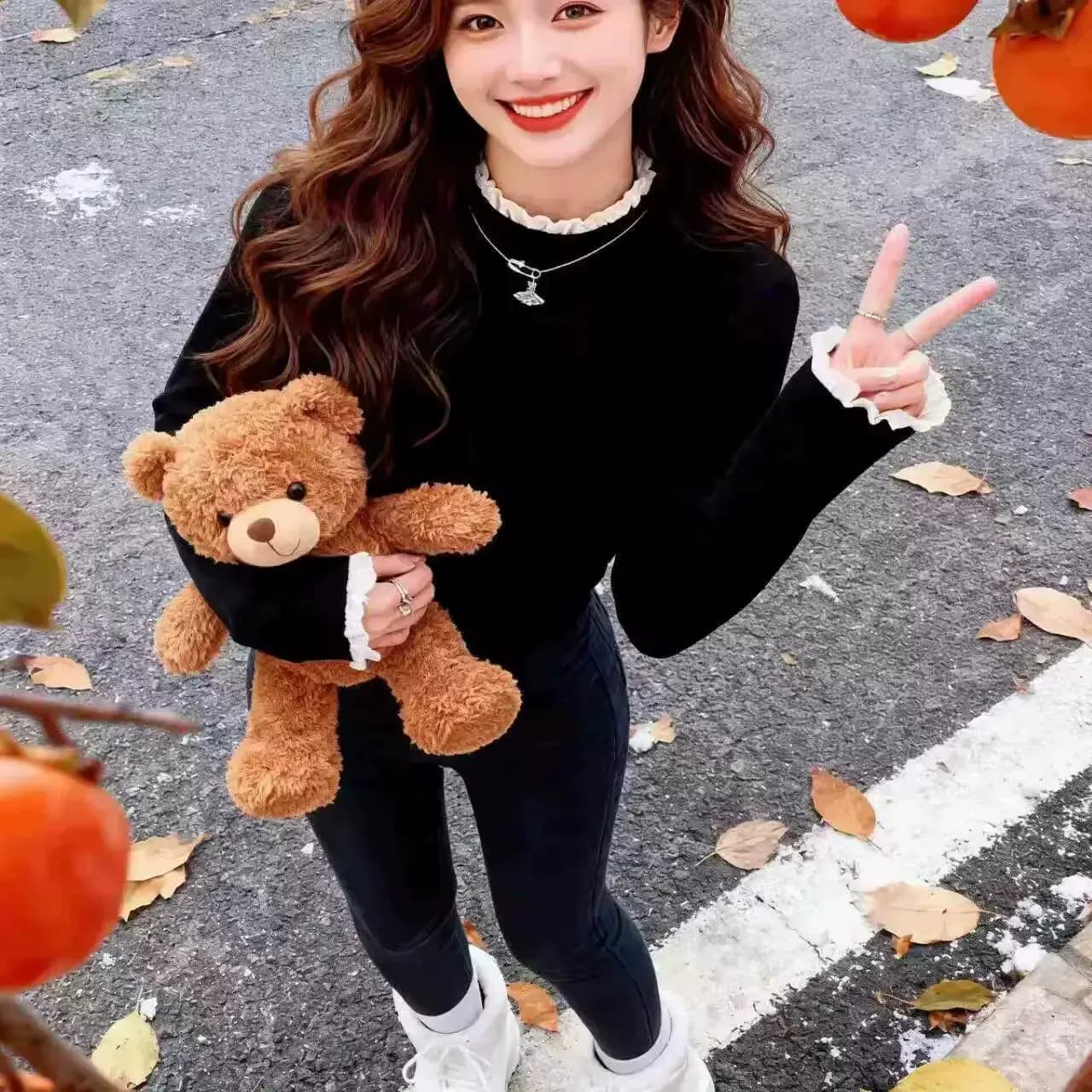 花边拼接半高领打底衫女修身设计感内搭ld - 缩略图2