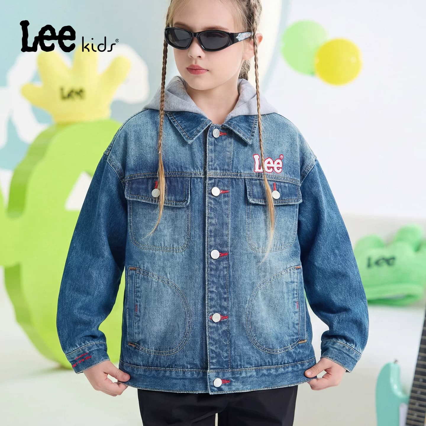 Lee kids儿童连帽牛仔外套男童女童水洗复古户外运动外套休闲百搭 - 缩略图5