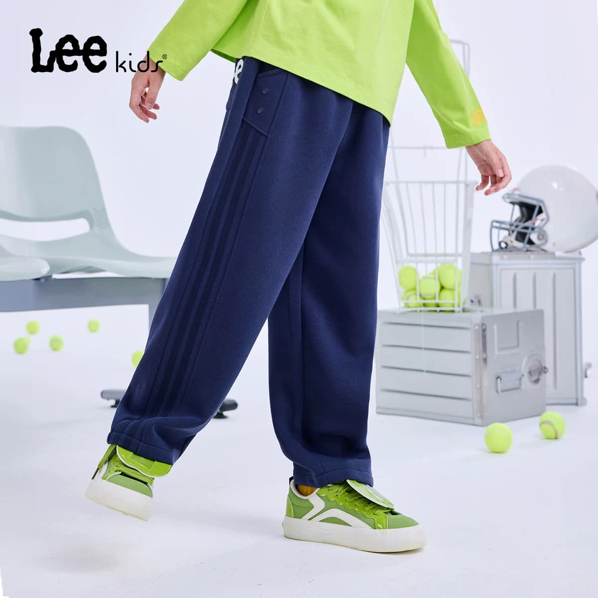 Lee kids儿童加厚针织阔腿裤秋冬新款男童女童学院风宽松百搭裤子 - 缩略图2