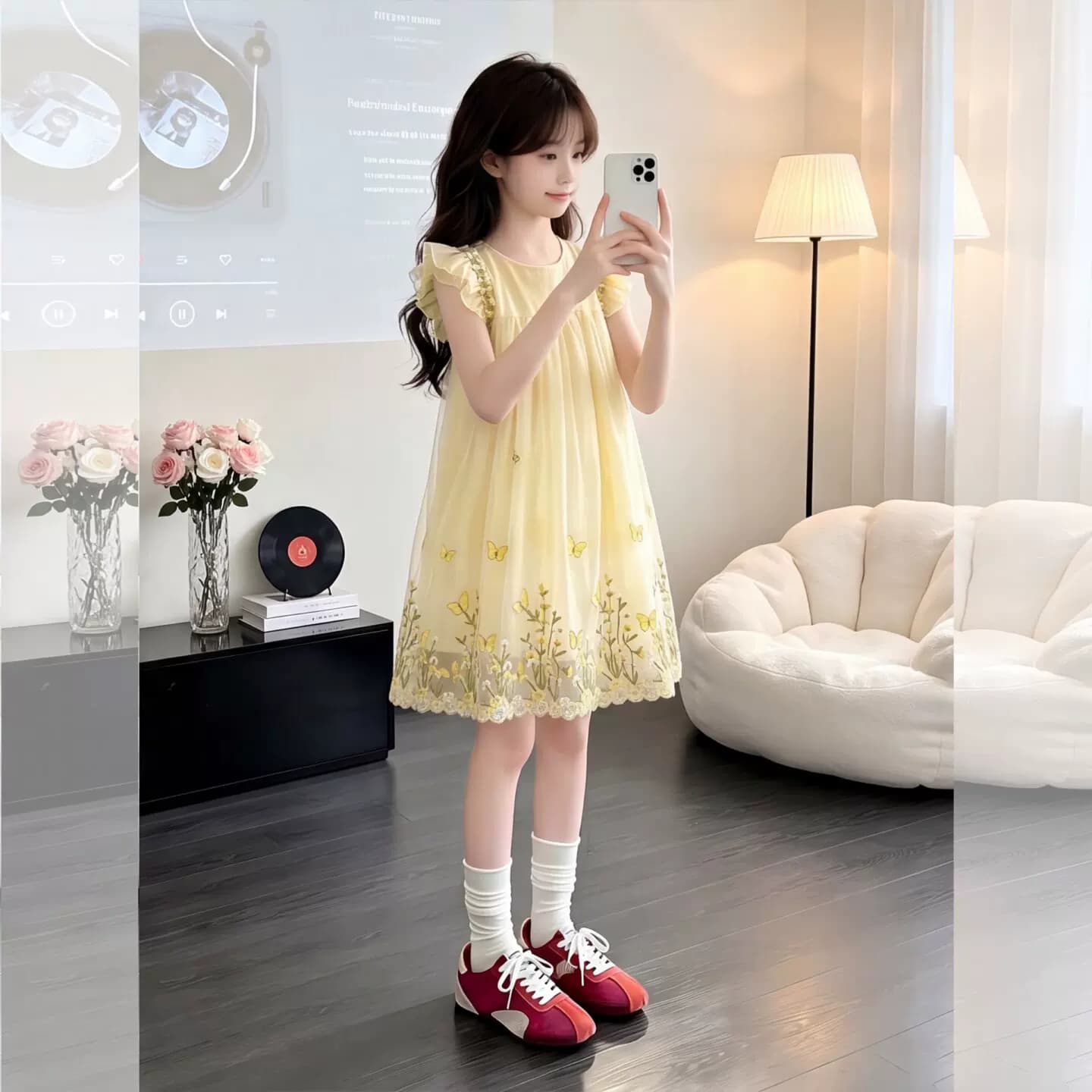 女童连衣裙夏装2026新款儿童洋气小飞袖圆领裙子夏季网纱公主裙 - 缩略图4