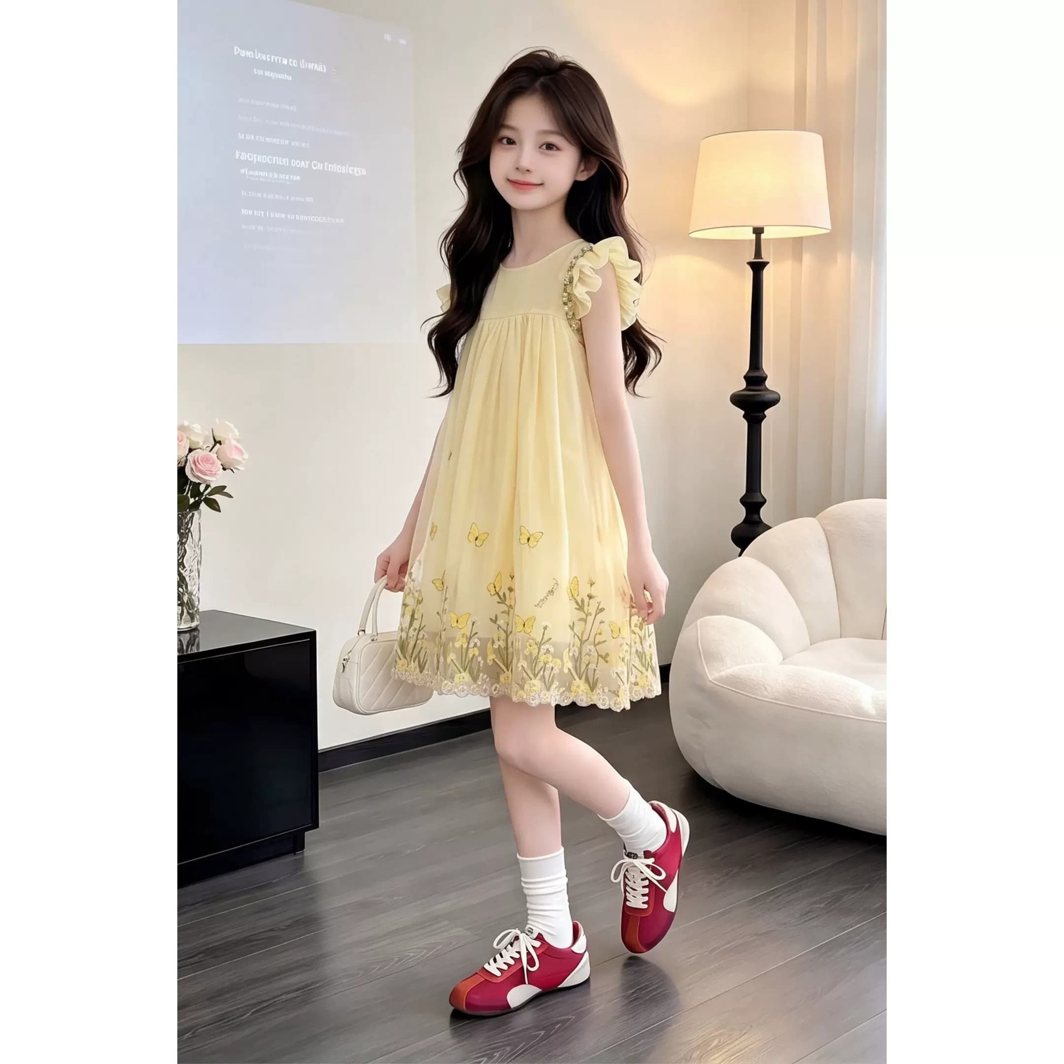 女童连衣裙夏装2026新款儿童洋气小飞袖圆领裙子夏季网纱公主裙 - 缩略图5