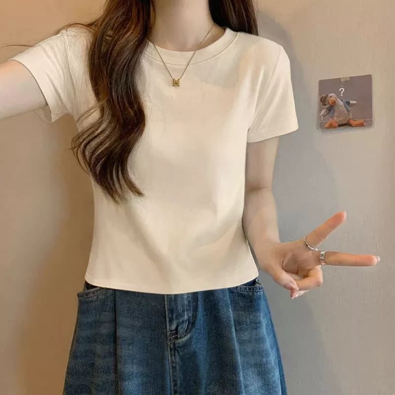 纯白色高腰显瘦棉质短袖t恤女夏季2026新款宽松时尚短款上衣ins - 缩略图2