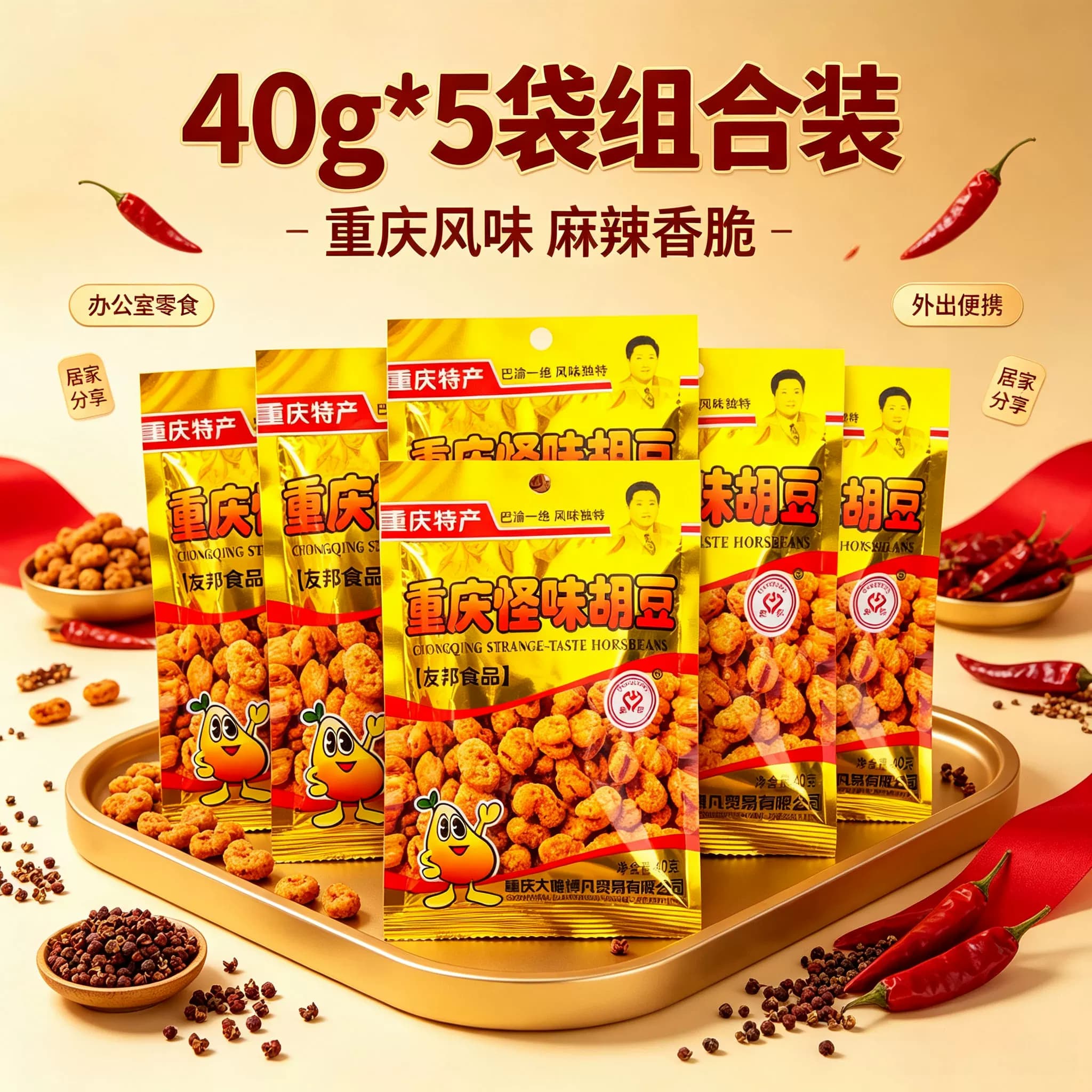 重庆特产重庆怪味胡豆40g*5袋组合装香辣酥脆小包装休闲零食 - 缩略图5