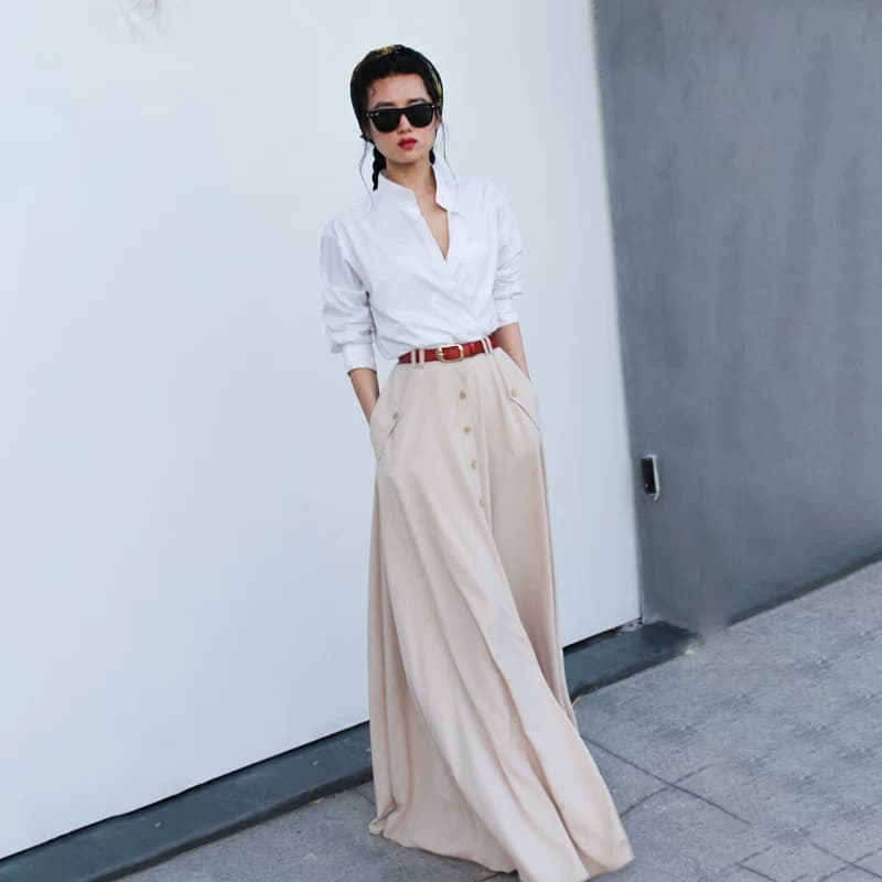 LISA YU/丽莎余新款原创欧美复古长款A字大摆裙伞裙高腰半身长裙 - 缩略图2