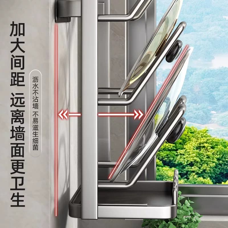 日式精工锅盖架子免打孔厨房置物架壁挂式多功能放置器砧板菜板架 - 缩略图3