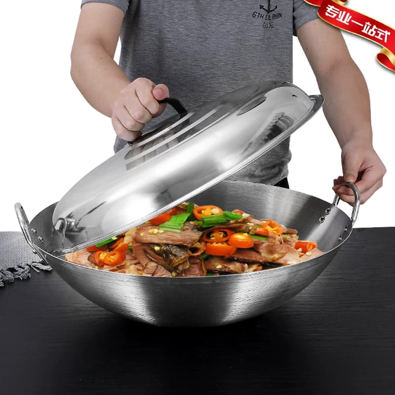 特厚不锈钢炒锅双耳厨师锅26-120cm饭店爆炒鼎食堂农村商用特大锅 - 缩略图2
