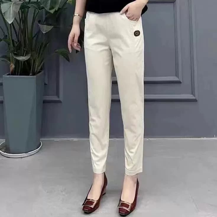 春秋款纯棉中老年女士裤子高腰水洗布弹力抗皱妈妈哈伦直筒休闲裤 - 缩略图2