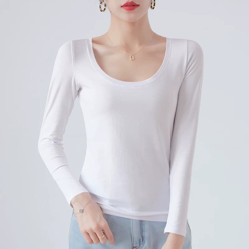 黑色打底衫女长袖秋冬圆领内搭紧身秋衣上衣加绒春季修身纯棉T恤 - 缩略图2