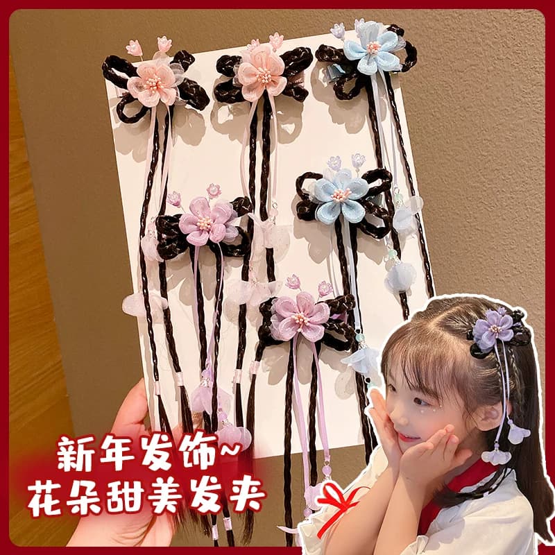 古风女童假发辫发夹汉服公主头饰中国风古装花朵宝宝流苏表演发饰 - 缩略图3