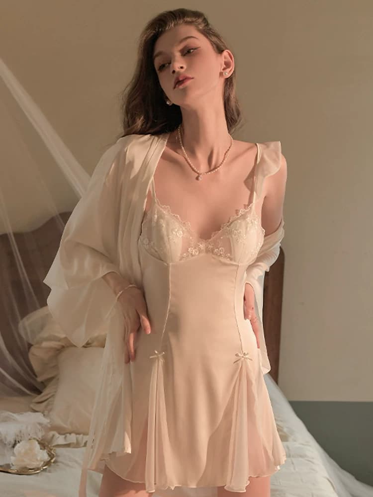 维多利亚多培尔性感睡衣女纯欲风春夏款冰丝蕾丝睡裙带胸垫火辣 - 缩略图2