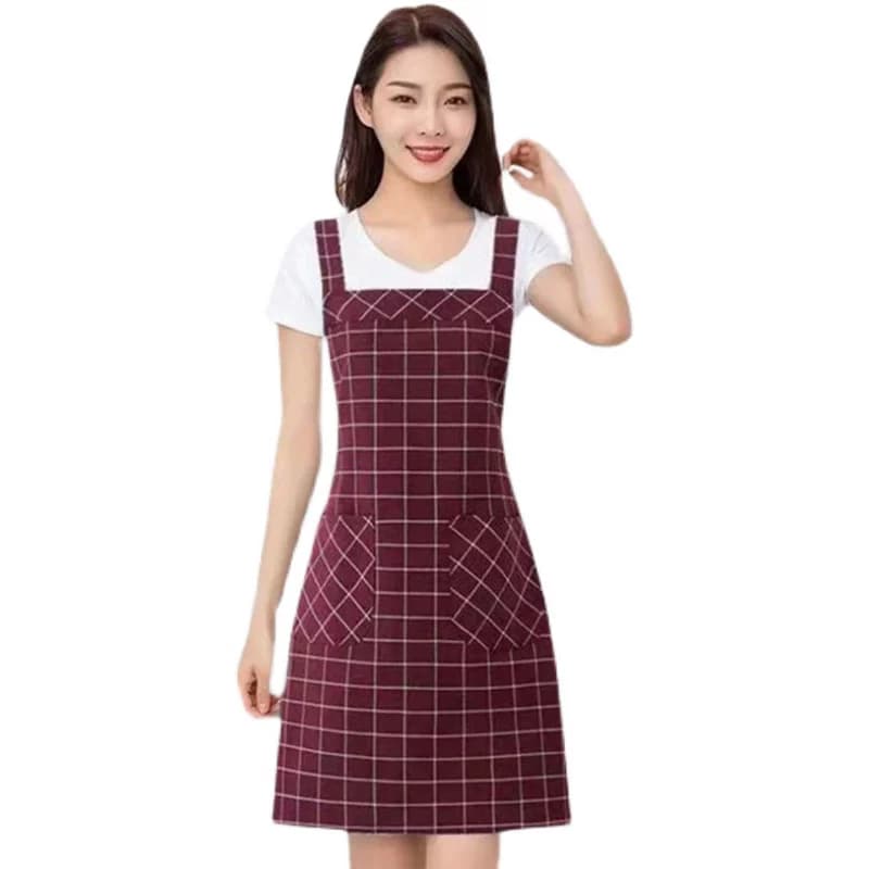 纯棉格子高档背带围裙棉布女时尚柔软透气围腰家用厨房做饭工作服 - 缩略图5