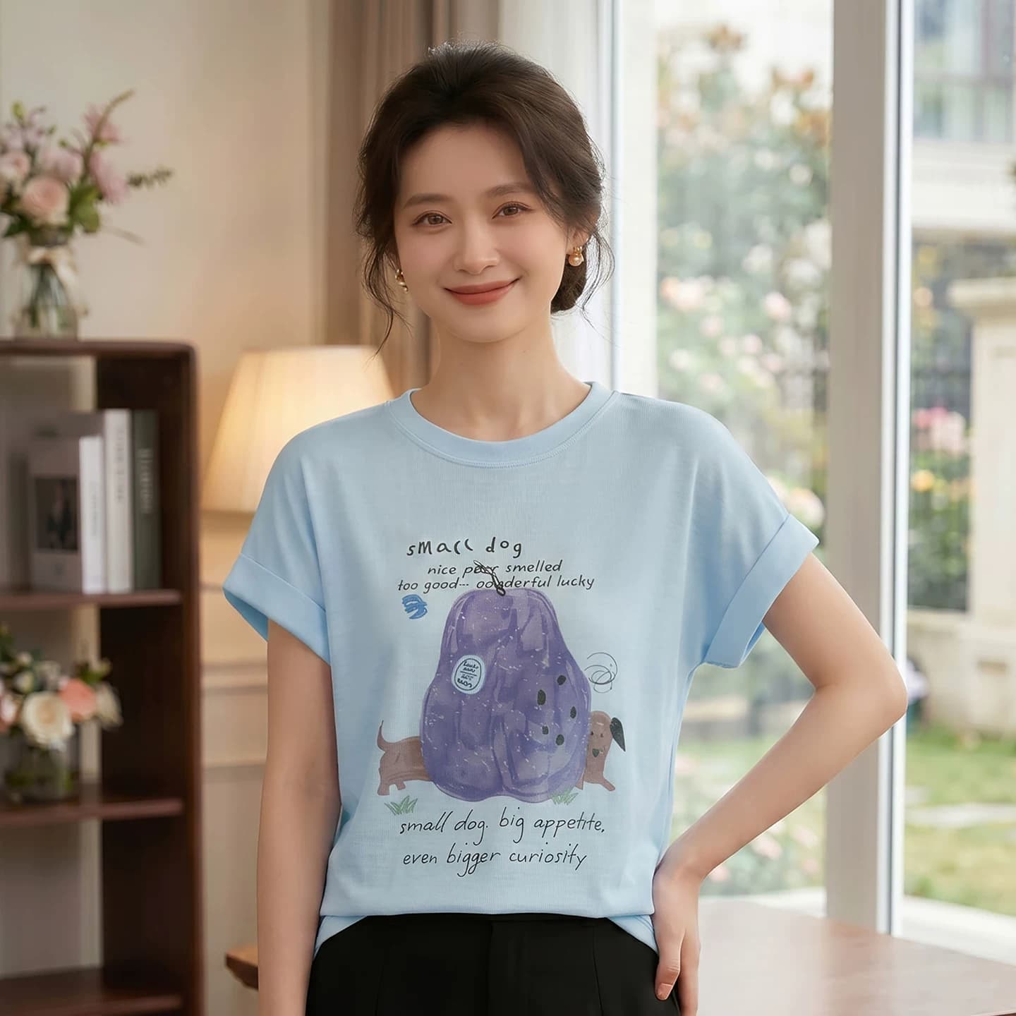 美式卡通印花宽松减龄T恤女夏季新款圆领显瘦短袖洋气针织打底衫 - 缩略图4