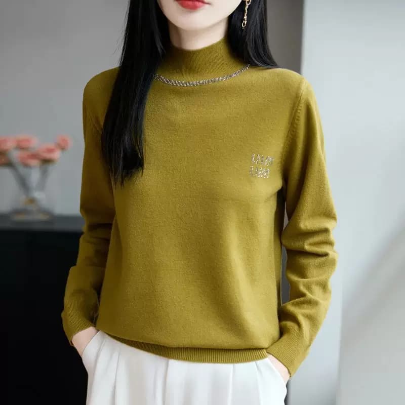 轻奢质感~半高领毛衫女烫钻毛衣内搭2026秋冬洋气长袖针织打底衫 - 缩略图5